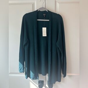Eileen Fisher Women’s Open Front Knit Silk Blend Cardigan Teal NWT (Size 1X)